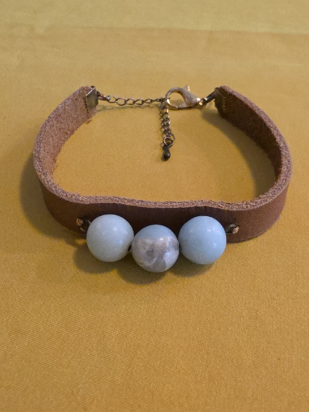 Bohemian-Style Leather Cuff Bracelet With likely Amazonite Gemstone Beads